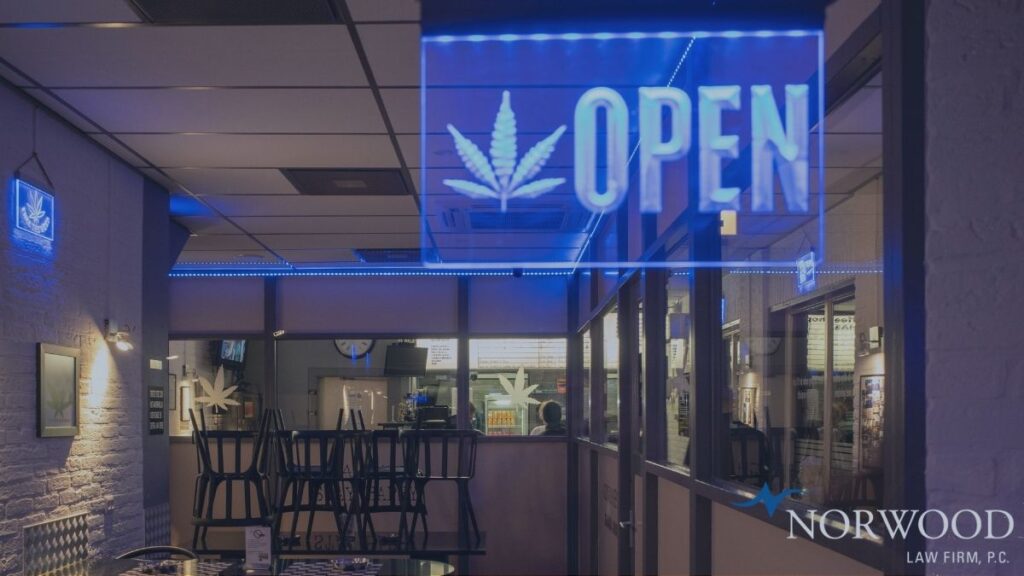 Cannabis Business with an open sign in the window